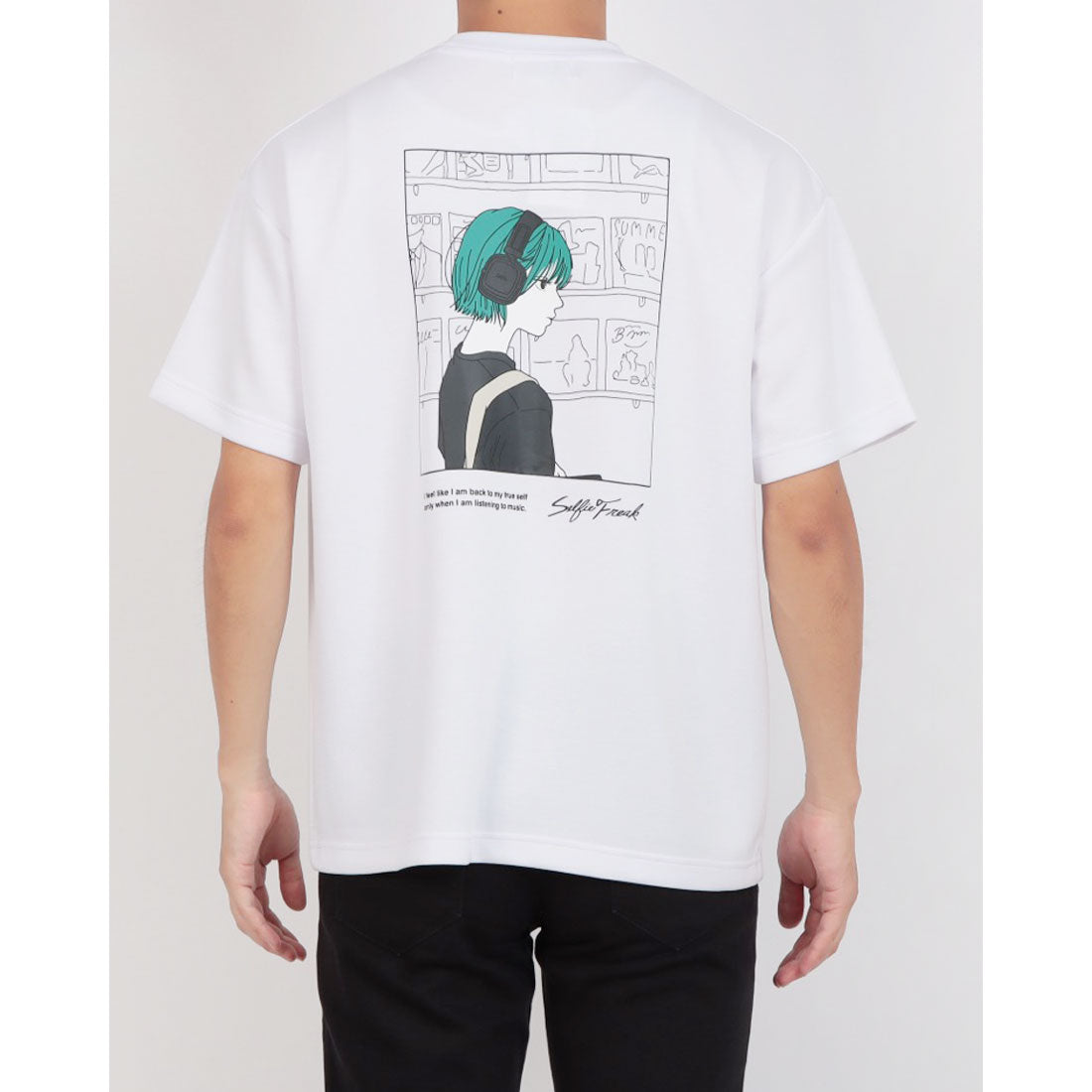 セリフィーフリーク Selfie Freak HEADPHONES GIRLポンチSS Tee (white) white