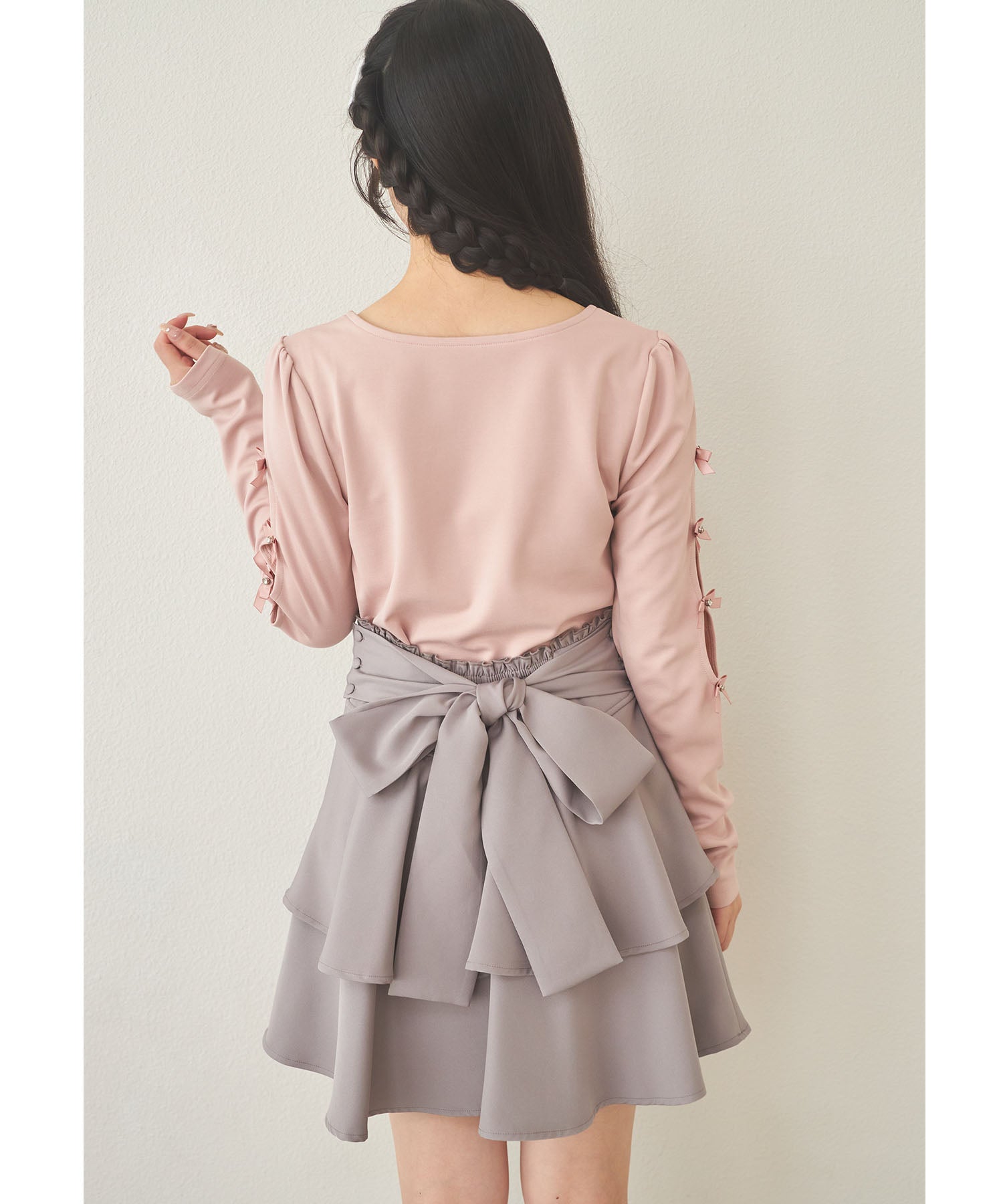 スユン Suyunn 2WAYリボン付きティアードミニスカート グレー