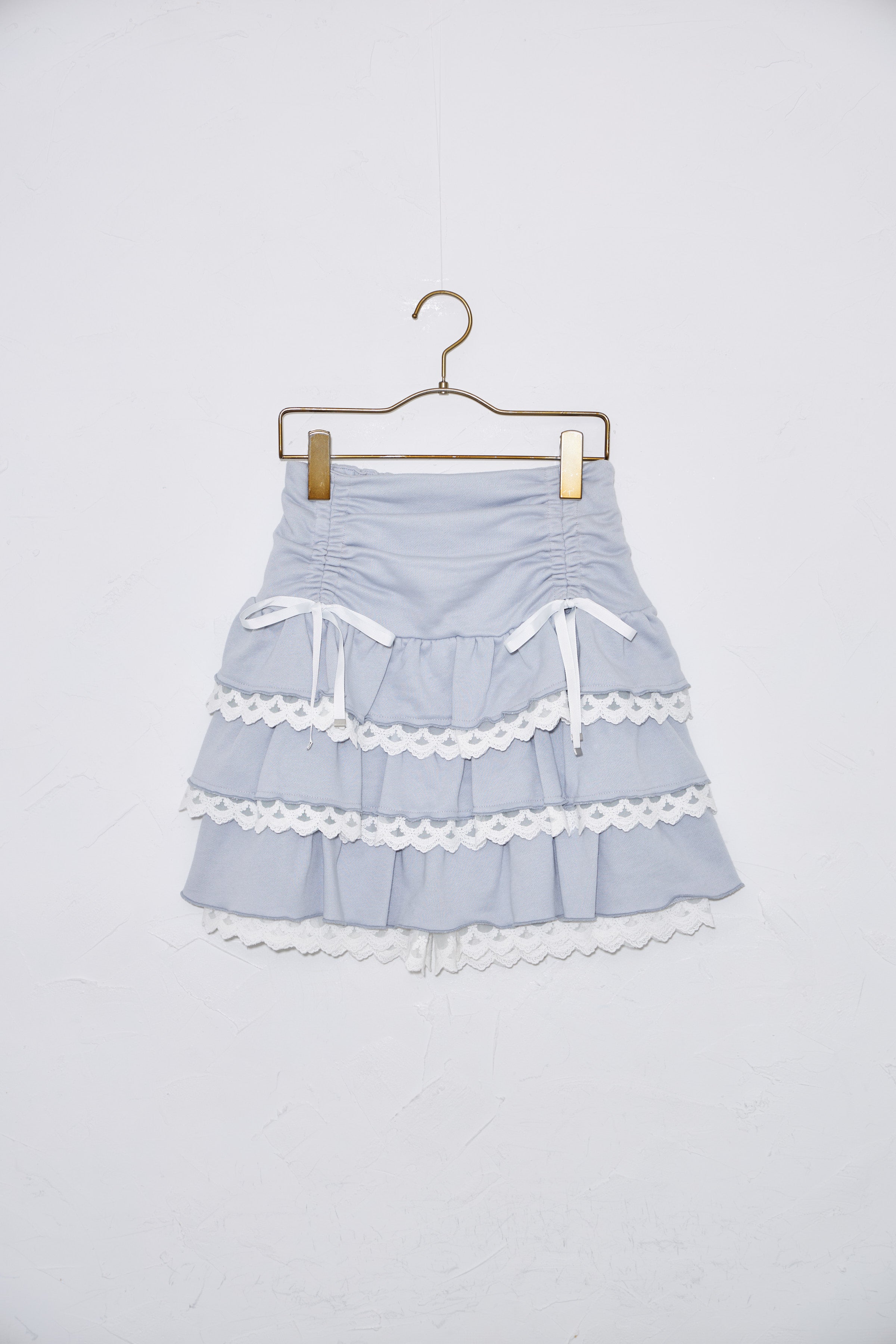 スユン Suyunn リボン付きドロストレースフリルスカート ブルー