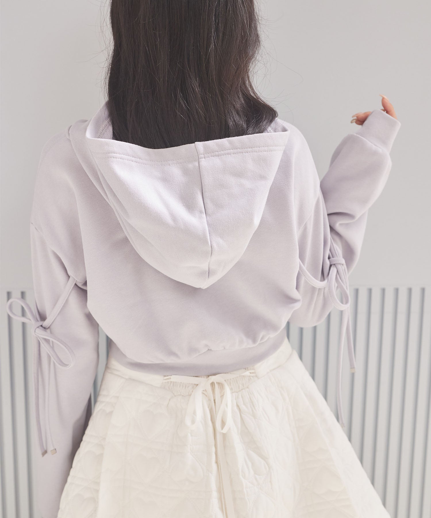 スユン Suyunn リボン付きレースフリルパーカー ブルー