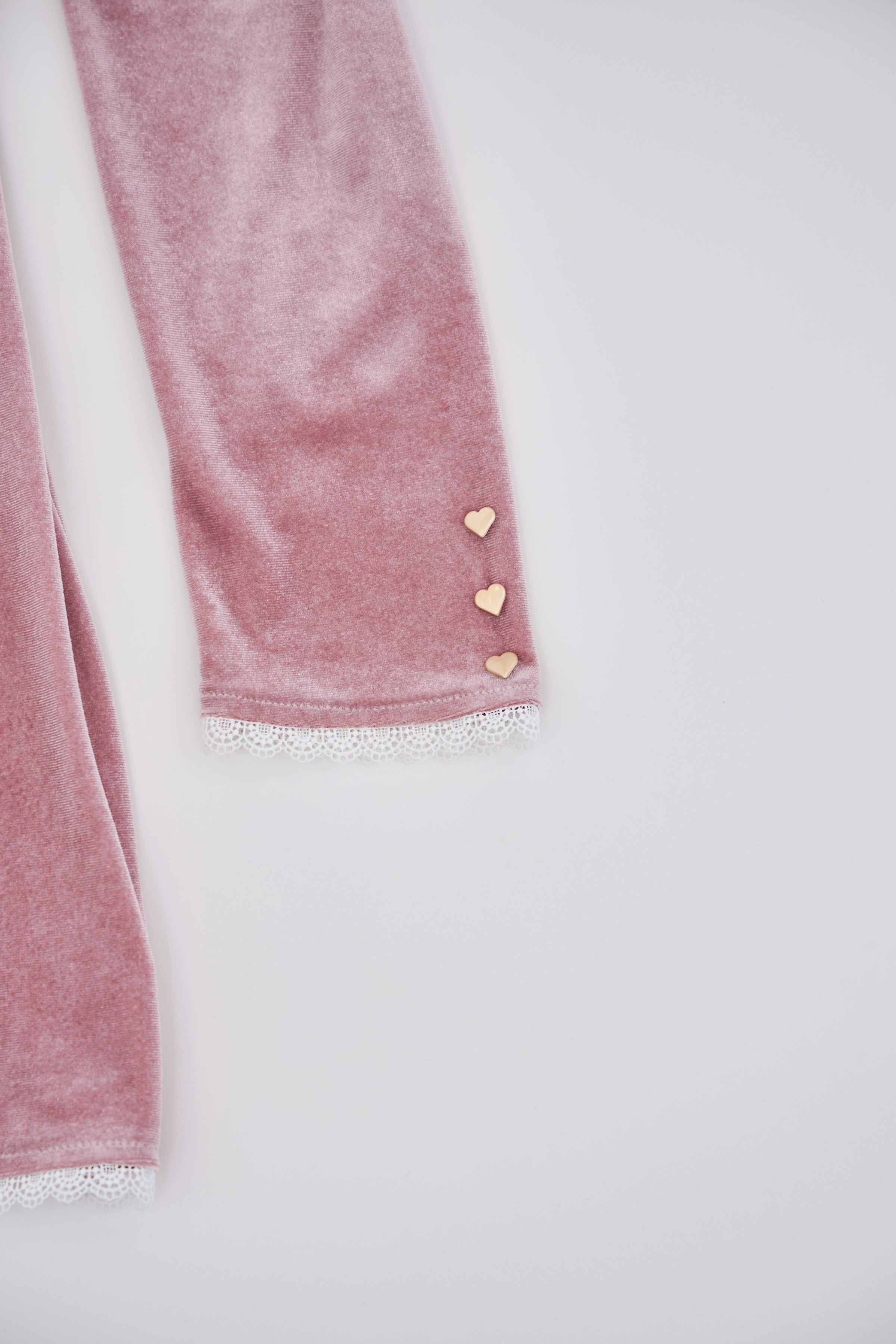 スユン Suyunn リボン付きハート飾り釦レース装飾ベロアワンピース ピンク