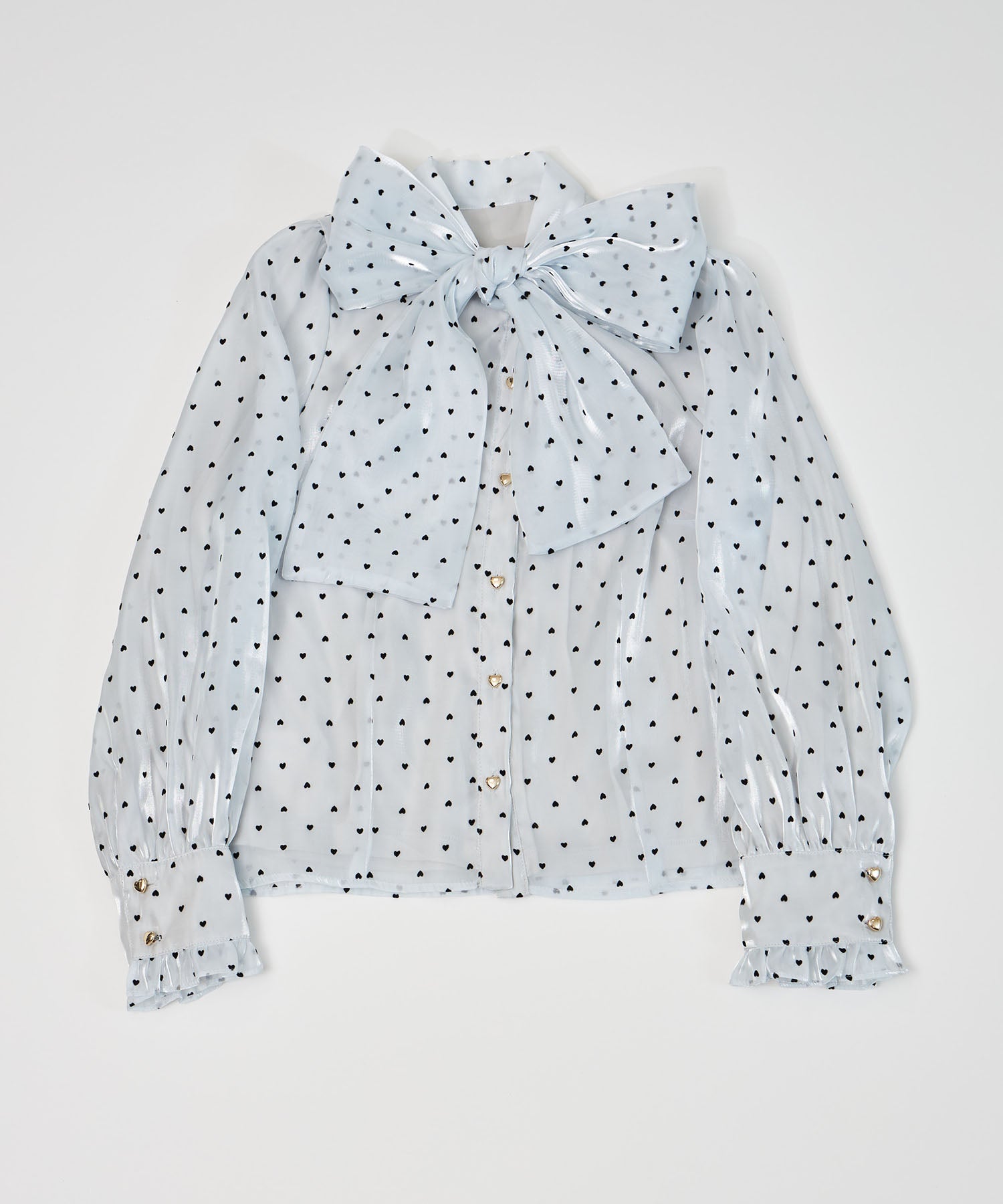 スユン Suyunn ハート釦ボウタイリボン付きハートフロッキーブラウス ブルー