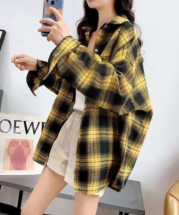 エスイーユー SEU オーバーサイズチェック柄シャツ (イエロー) イエロー