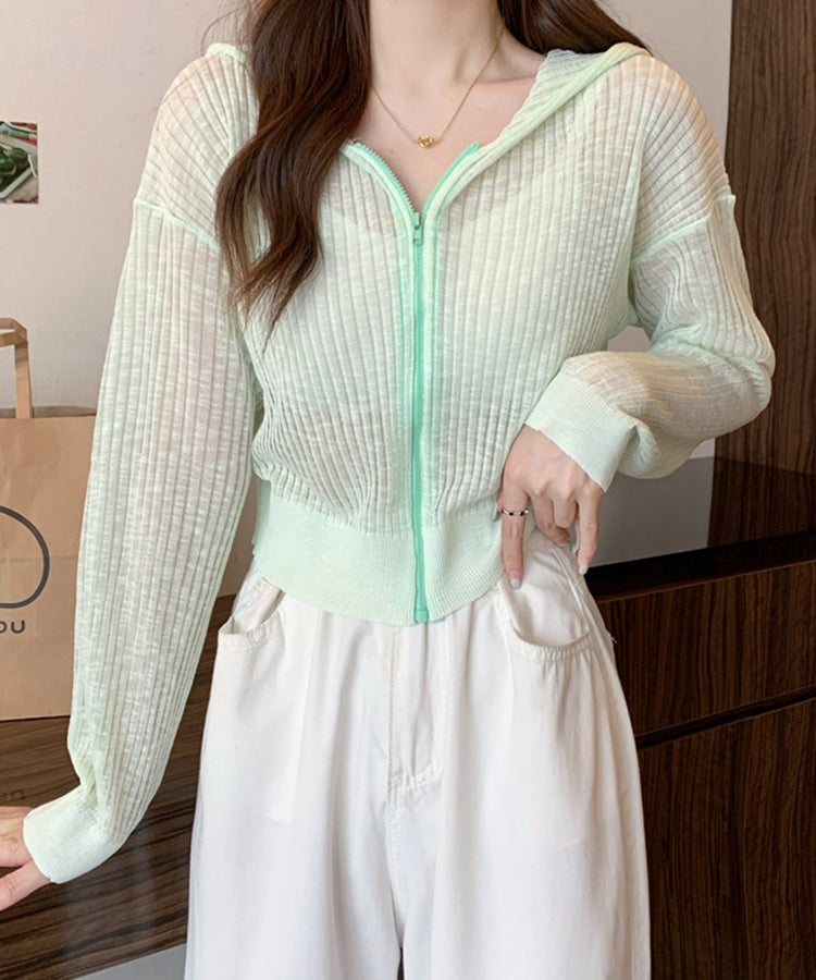 エスイーユー SEU クロップド丈サマーニットシアーフーディー (ミント) ミント