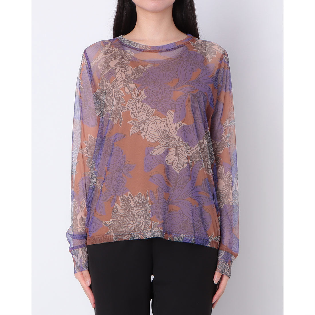 センソユニコ Sensounico Dw2R フラワープリントチュール プルオーバー (ブラウン) ブラウン