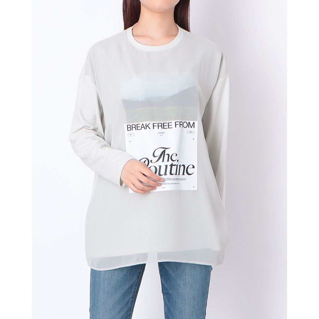 センソユニコ Sensounico Dw2R ダブルレイヤーシフォンプリント プルオーバー (ライトグレー) ライトグレー