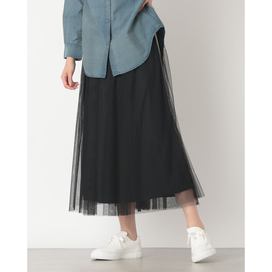 センソユニコ Sensounico Dw2R チュールギャザースカート (ブラック) ブラック