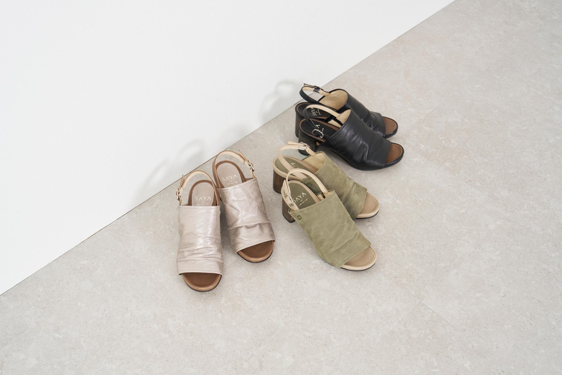 サヤ SAYA 6cm本革フットベッドインソールサンダル (オリーブ) オリーブ