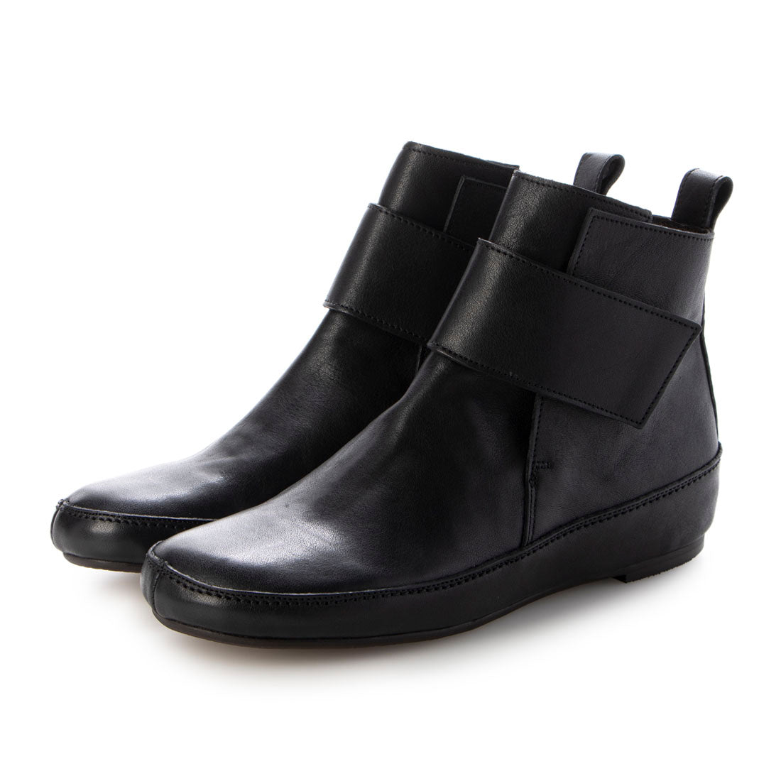 スカート saya SAYA Flat Genuine Leather Oblique Flat Velcro Short Boots