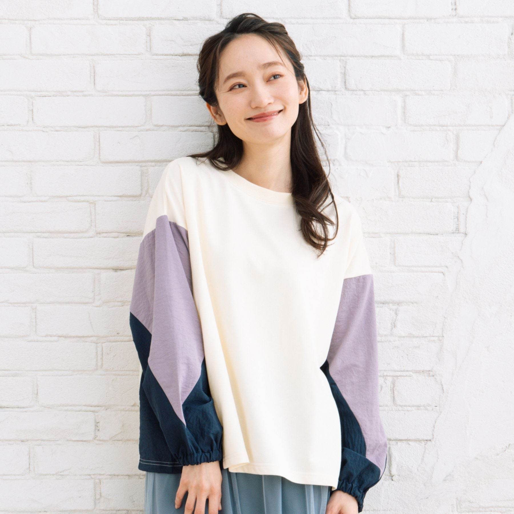 FONTLAB 異素材カラーブロッキングスウェット (アイボリー) アイボリー