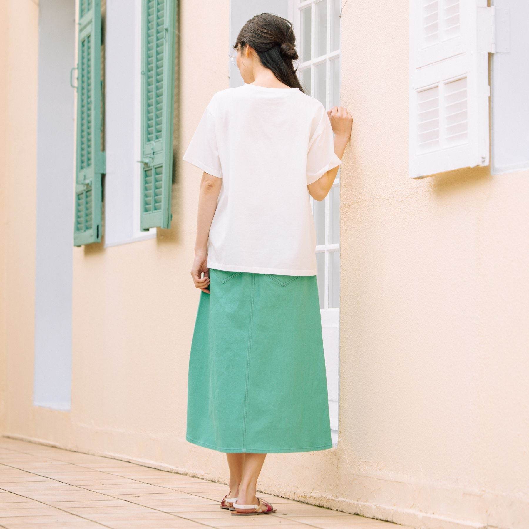 FONTLAB Aラインカラーデニムスカート (ベージュ) ベージュ