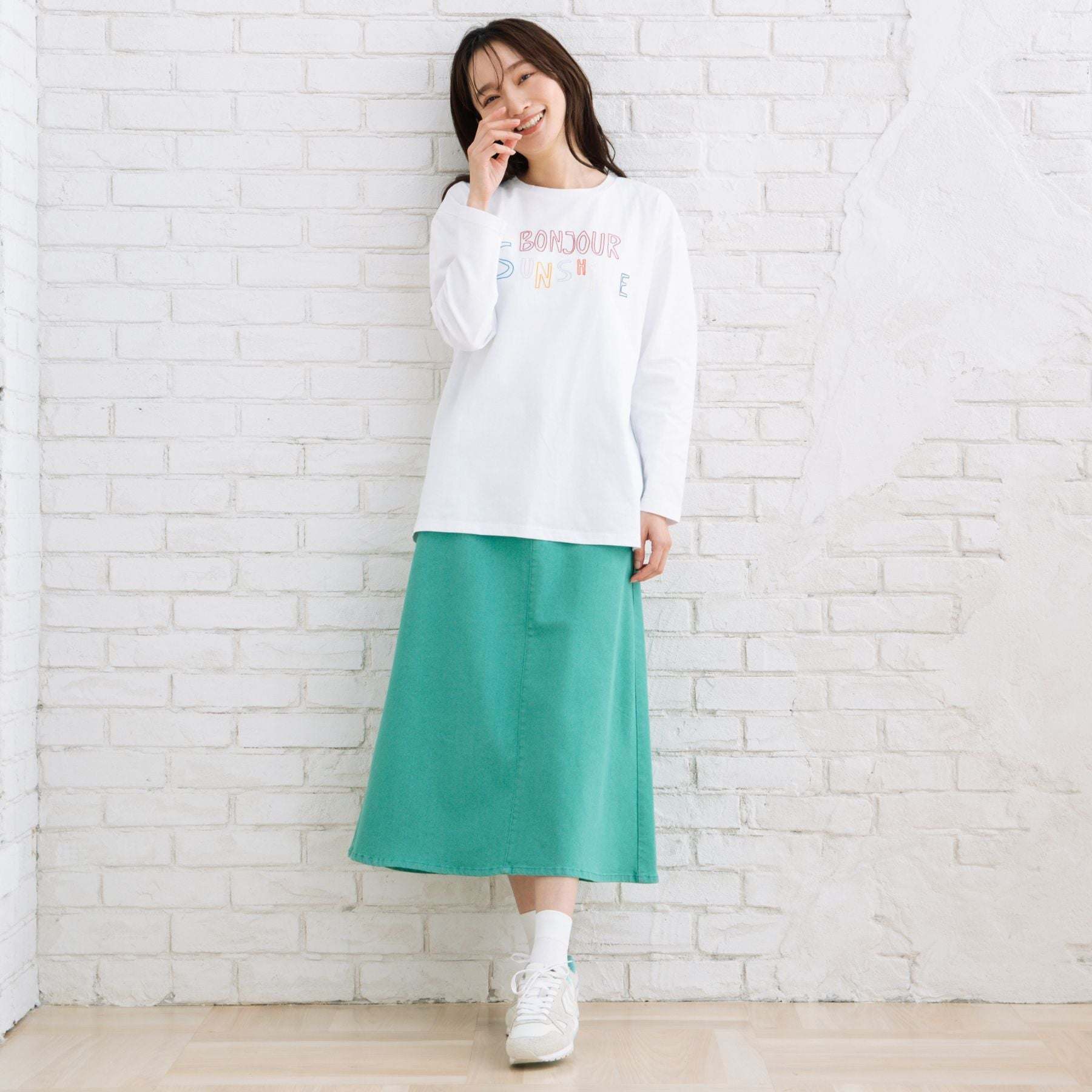 FONTLAB Aラインカラーデニムスカート (ベージュ) ベージュ