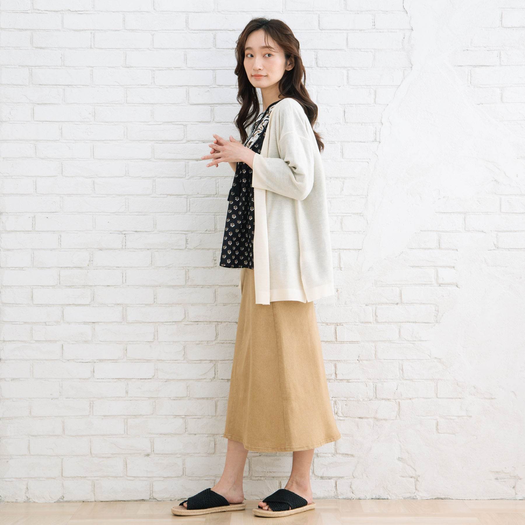 FONTLAB Aラインカラーデニムスカート (ベージュ) ベージュ