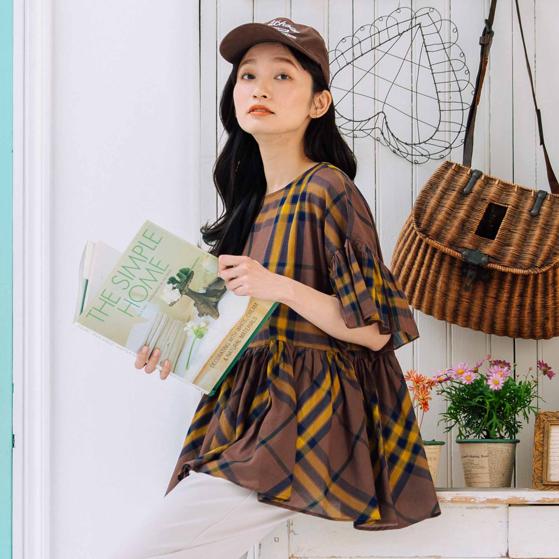 サブストリート マイスタンダード sabstreet my standard 【大きいサイズ】 9号・15号(M・3L) INDESIGN チェックフリルペプラムブラウス (ブラウン) ブラウン