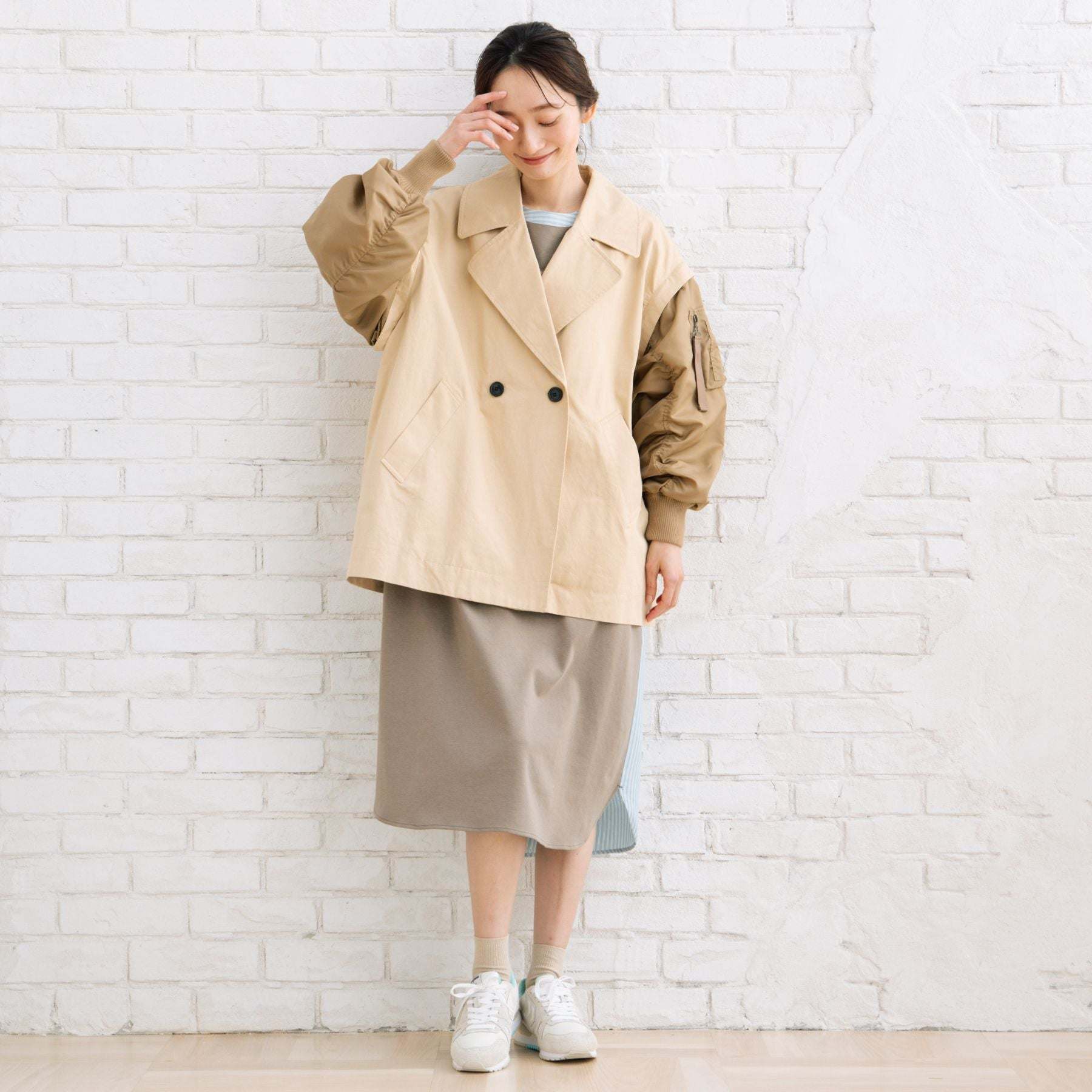 サブストリート マイスタンダード sabstreet my standard 【大きいサイズ】 15号(3L) FONTLAB MA-1スリーブショートコート (ベージュ) ベージュ