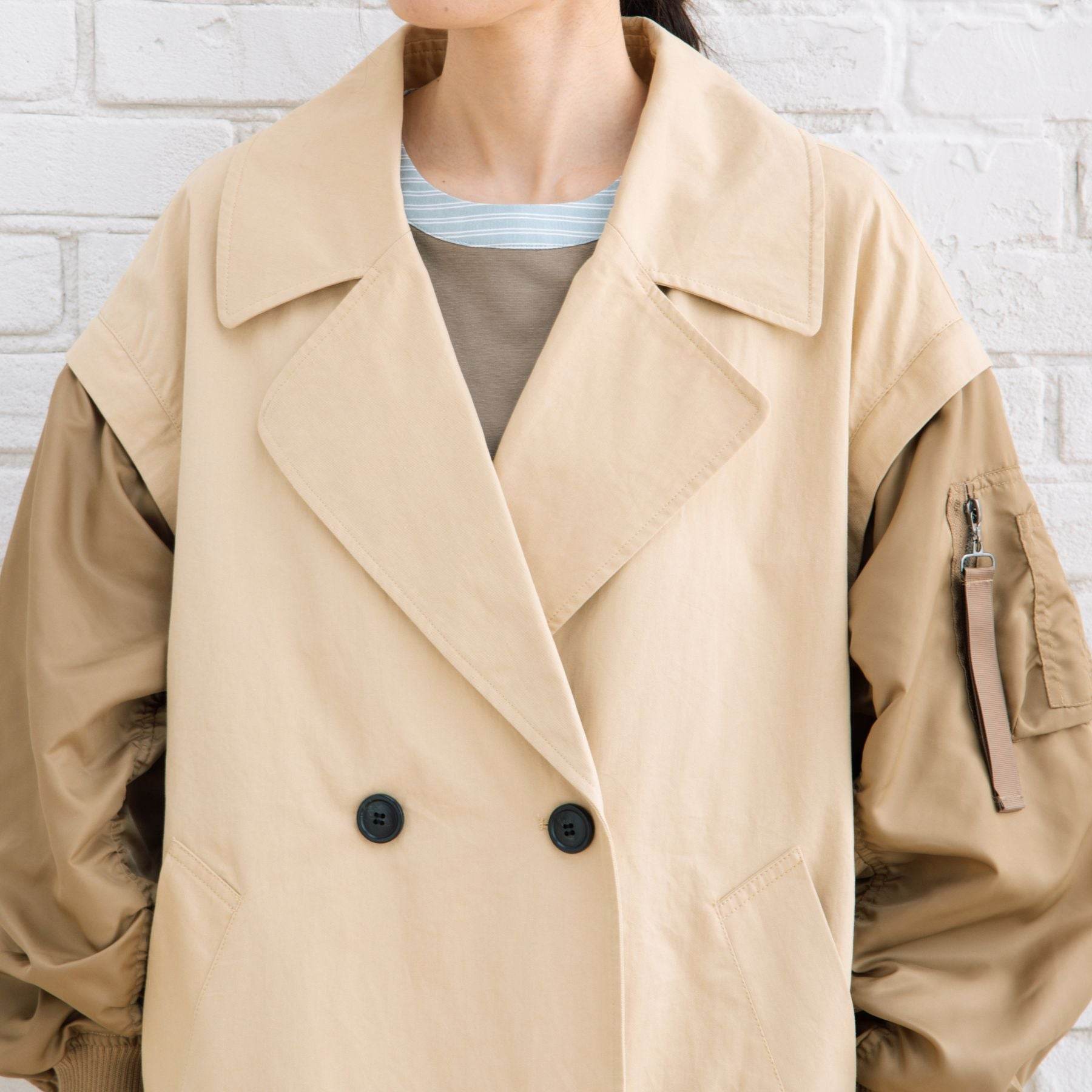 サブストリート マイスタンダード sabstreet my standard 【大きいサイズ】 15号(3L) FONTLAB MA-1スリーブショートコート (ベージュ) ベージュ