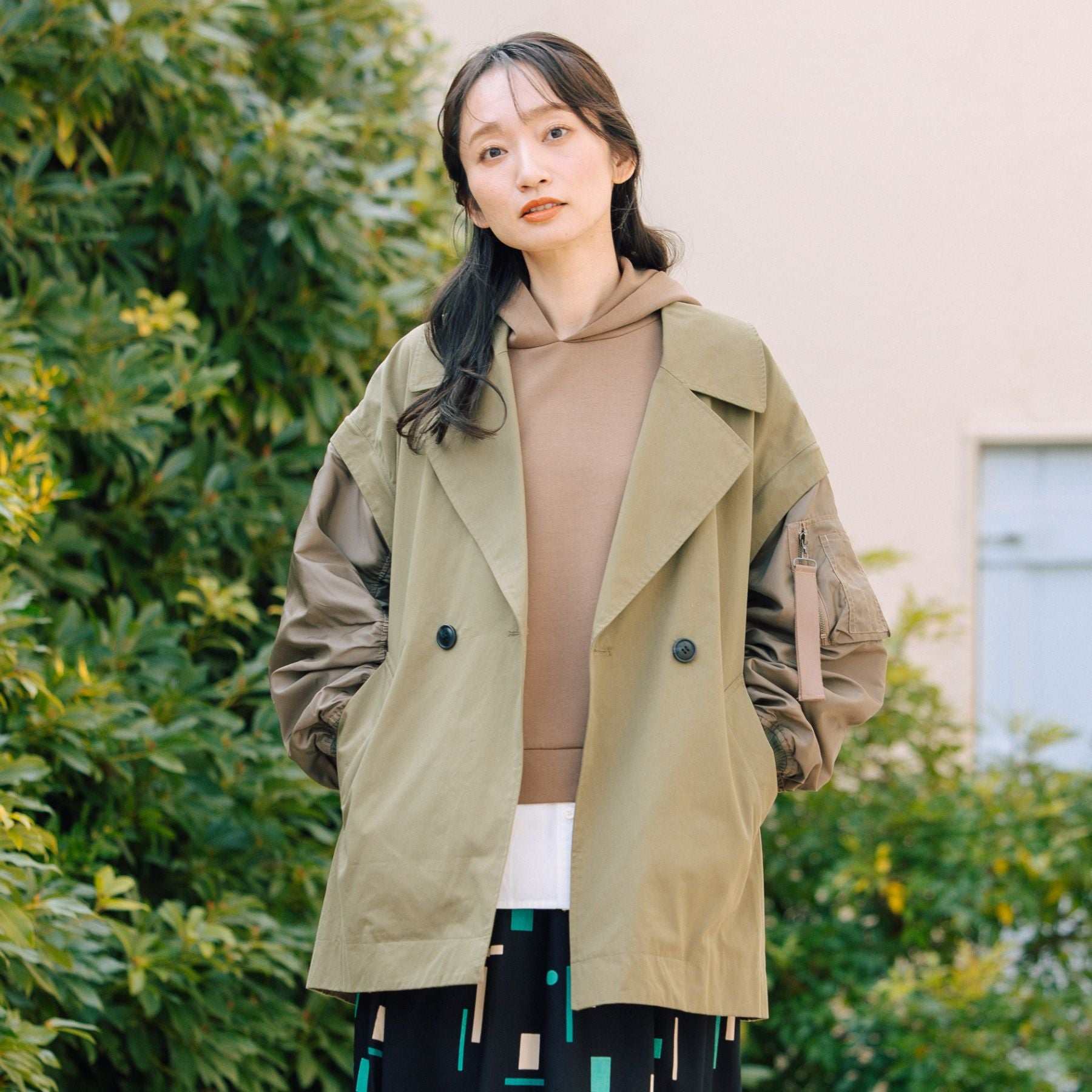 サブストリート マイスタンダード sabstreet my standard 【大きいサイズ】 15号(3L) FONTLAB MA-1スリーブショートコート (カーキ) カーキ