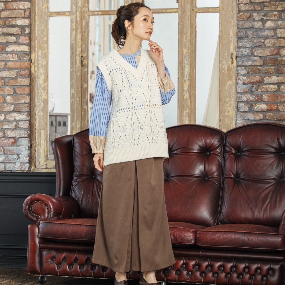 サブストリート マイスタンダード sabstreet my standard 【大きいサイズ】 9号・15号(M・3L) レース柄透かし編みベスト (オフホワイト) オフホワイト