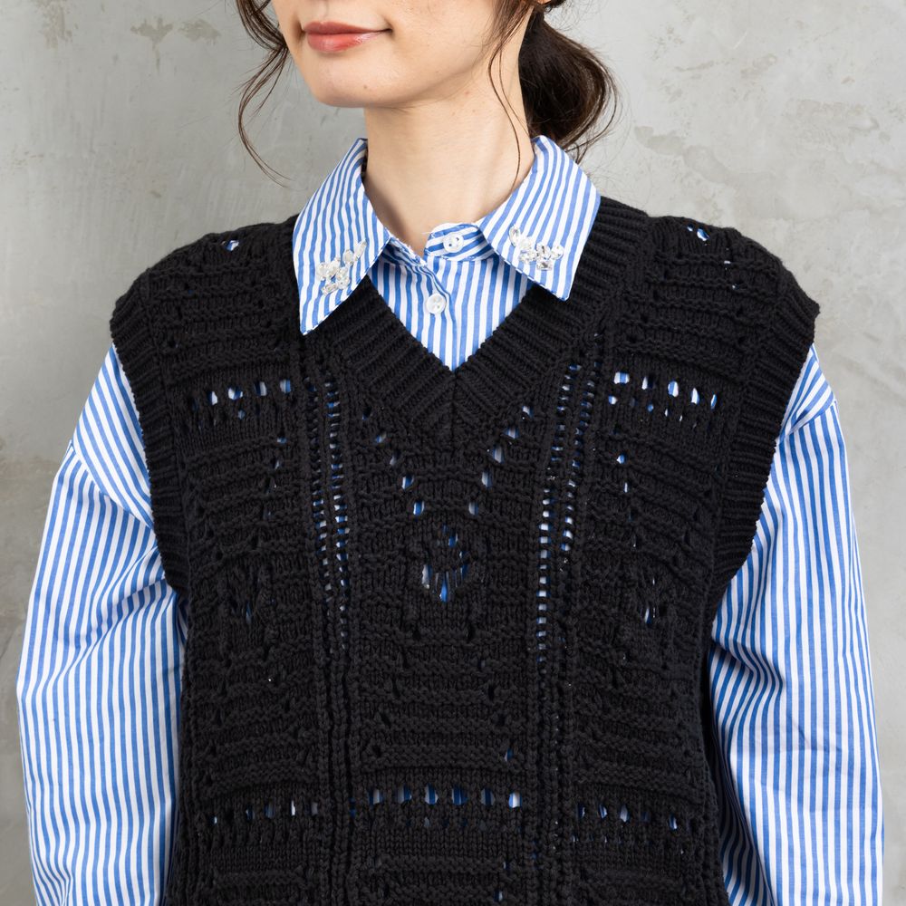 サブストリート マイスタンダード sabstreet my standard 【大きいサイズ】 9号・15号(M・3L) レース柄透かし編みベスト (オフホワイト) オフホワイト