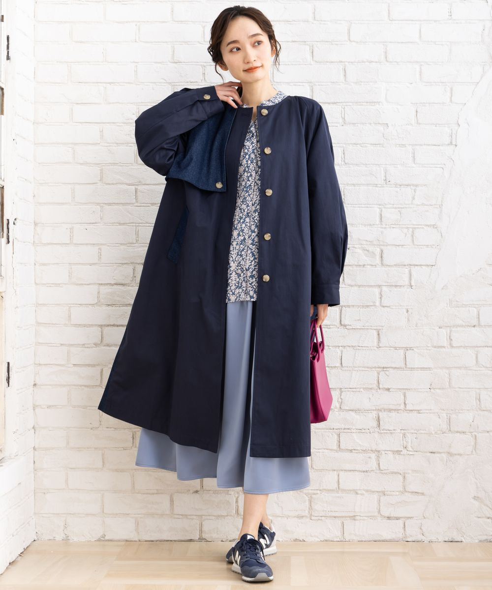 サブストリート マイスタンダード sabstreet my standard 【大きいサイズ】 15号(3L) FONTLAB デニム切替ノーカラーコート (ネイビー) ネイビー