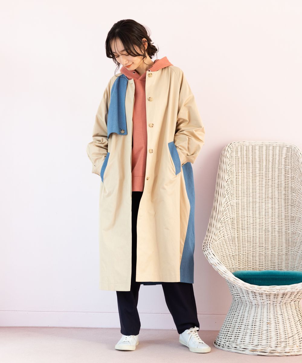 サブストリート マイスタンダード sabstreet my standard 【大きいサイズ】 15号(3L) FONTLAB デニム切替ノーカラーコート (ネイビー) ネイビー