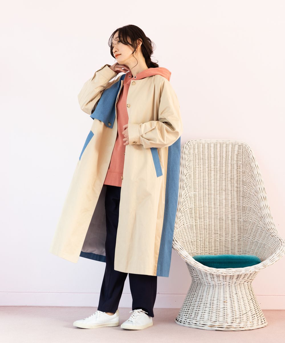 サブストリート マイスタンダード sabstreet my standard 【大きいサイズ】 15号(3L) FONTLAB デニム切替ノーカラーコート (ネイビー) ネイビー