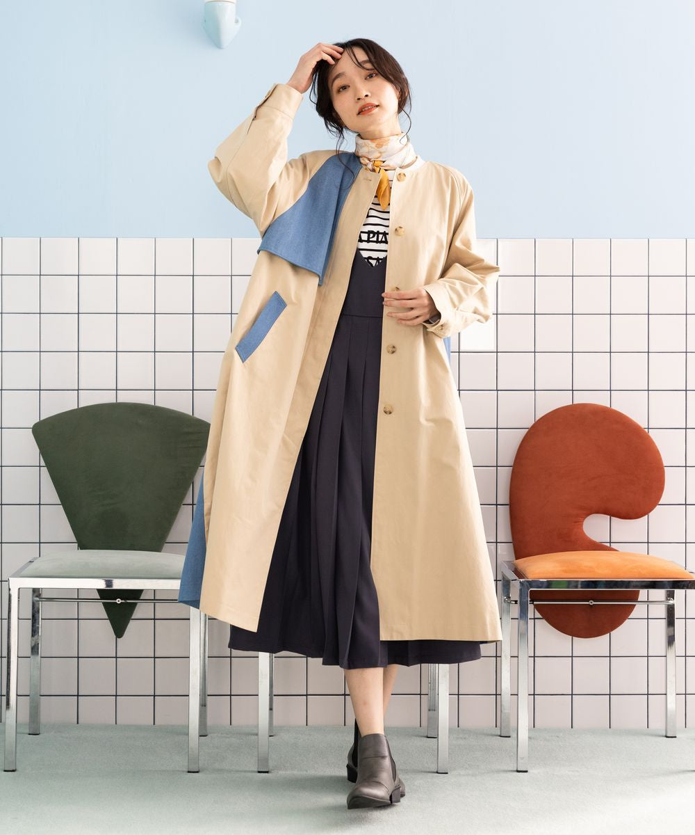 サブストリート マイスタンダード sabstreet my standard 【大きいサイズ】 15号(3L) FONTLAB デニム切替ノーカラーコート (ネイビー) ネイビー