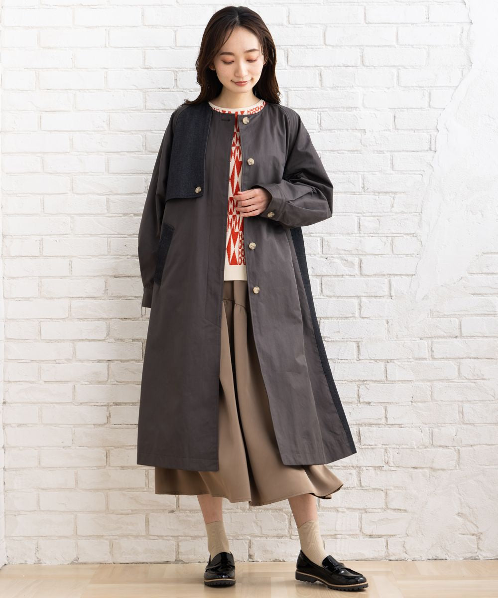 サブストリート マイスタンダード sabstreet my standard 【大きいサイズ】 15号(3L) FONTLAB デニム切替ノーカラーコート (ネイビー) ネイビー