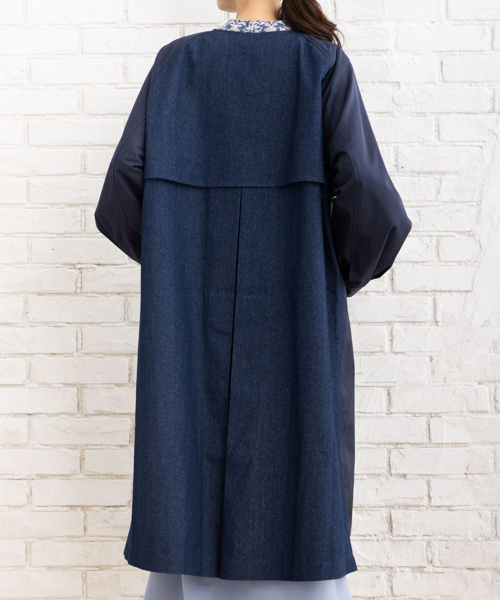 サブストリート マイスタンダード sabstreet my standard 【大きいサイズ】 15号(3L) FONTLAB デニム切替ノーカラーコート (ネイビー) ネイビー