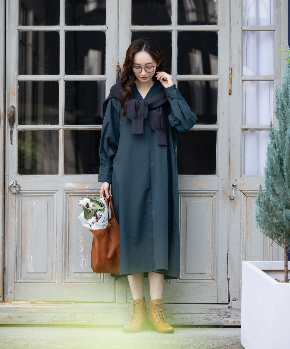 イージーケアタックスリーブゆるワンピース (サックスブルー) サックスブルー