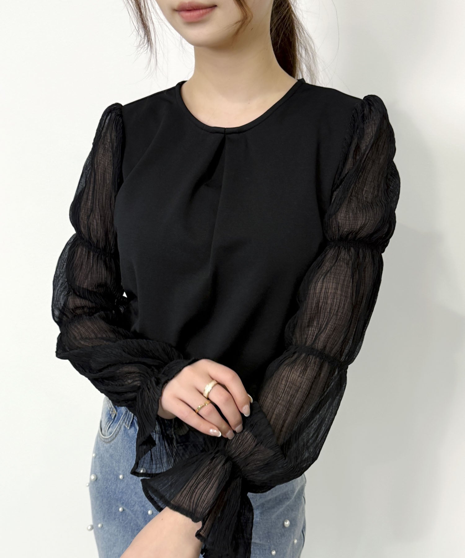 セゾンドパピヨン SAISON DE PAPILLON シアードッキングカットソープルオーバー (ブラック) ブラック