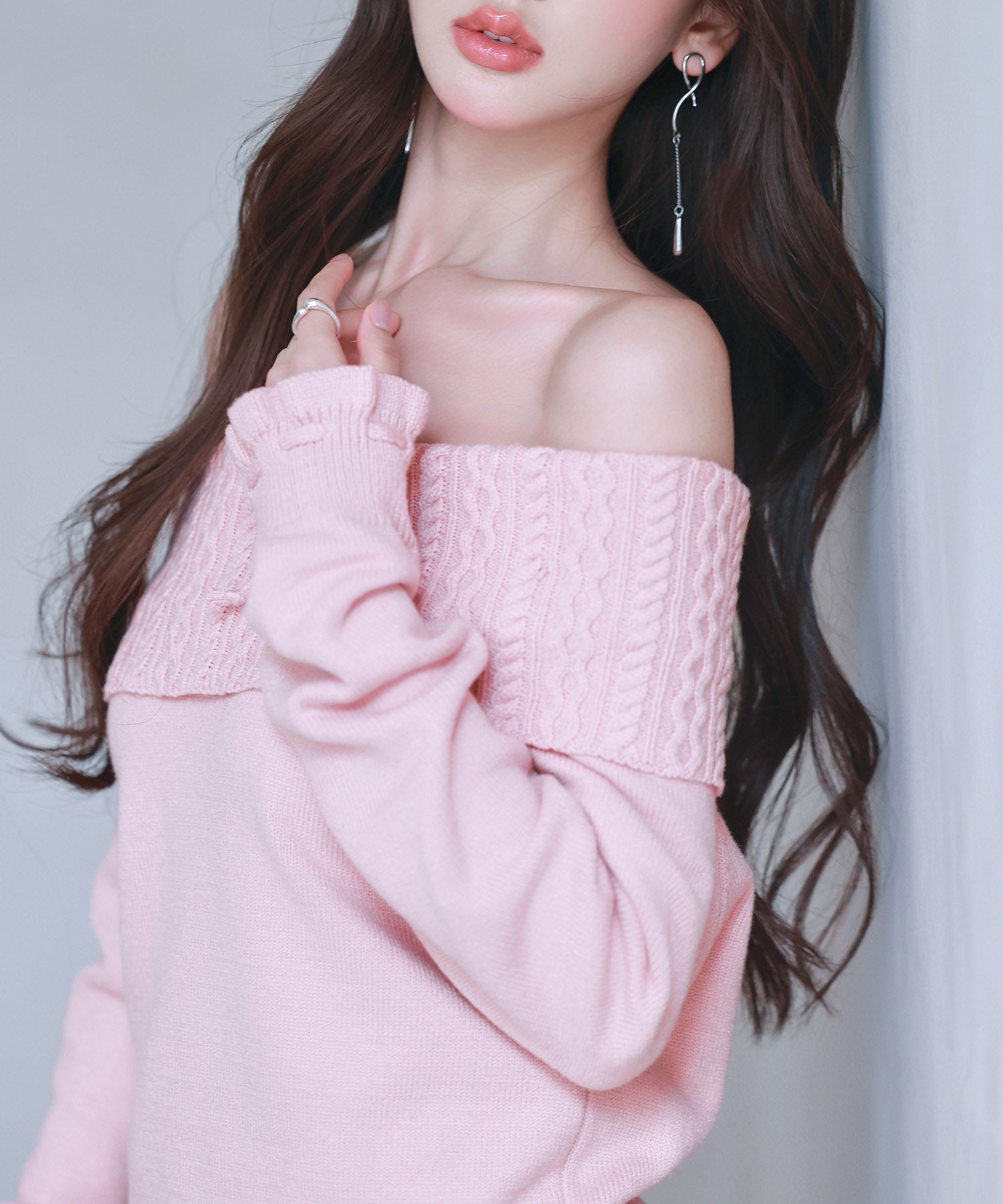 セゾンドパピヨン SAISON DE PAPILLON 2wayネックニットプルオーバー (ピンク) ピンク