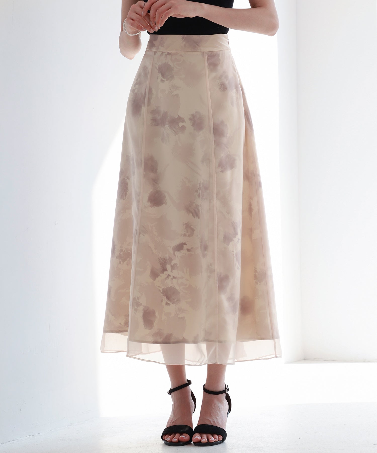 Saison de Papillon Sheer Floral High-Waisted Skirt