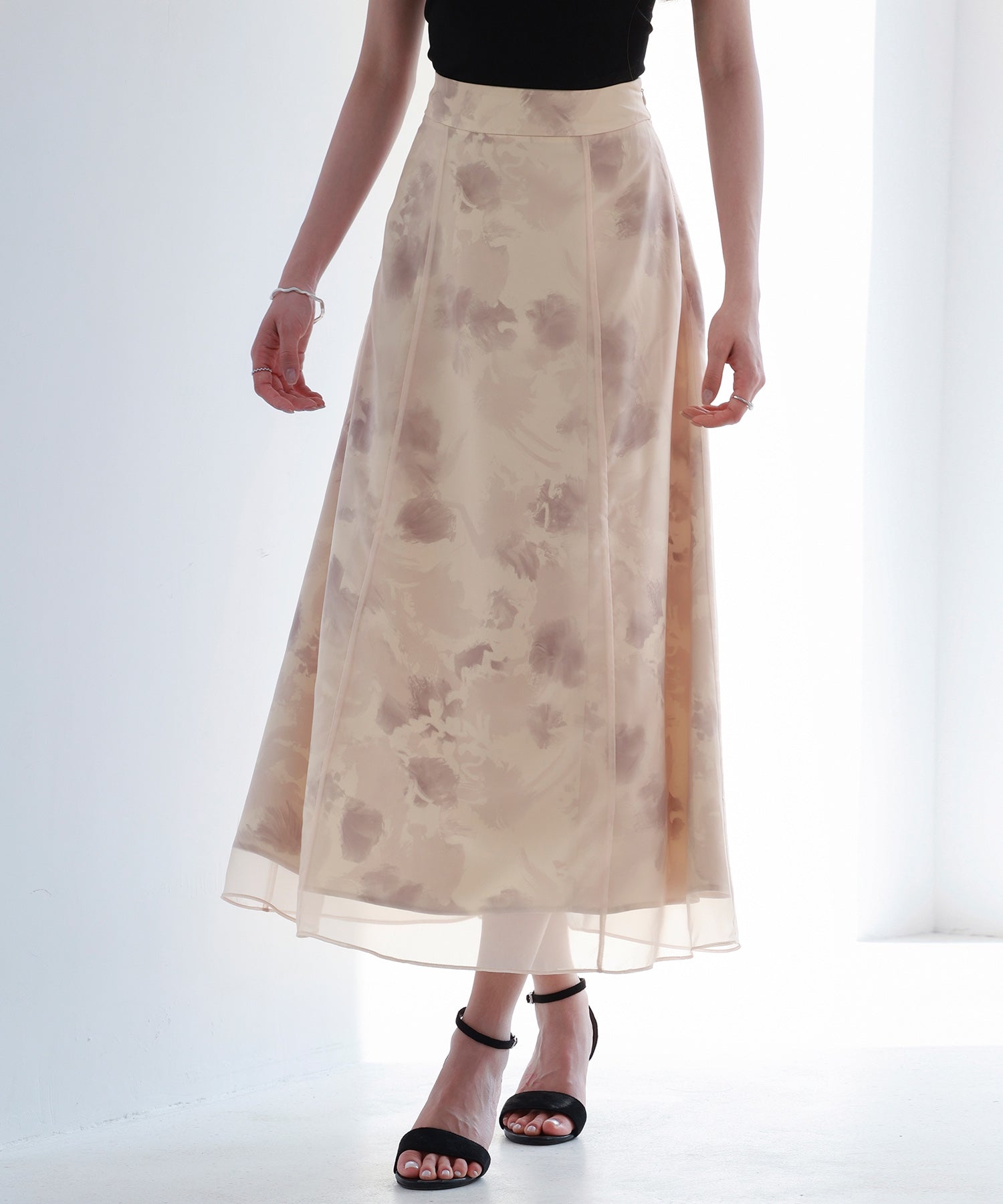 Saison de Papillon Sheer Floral High-Waisted Skirt