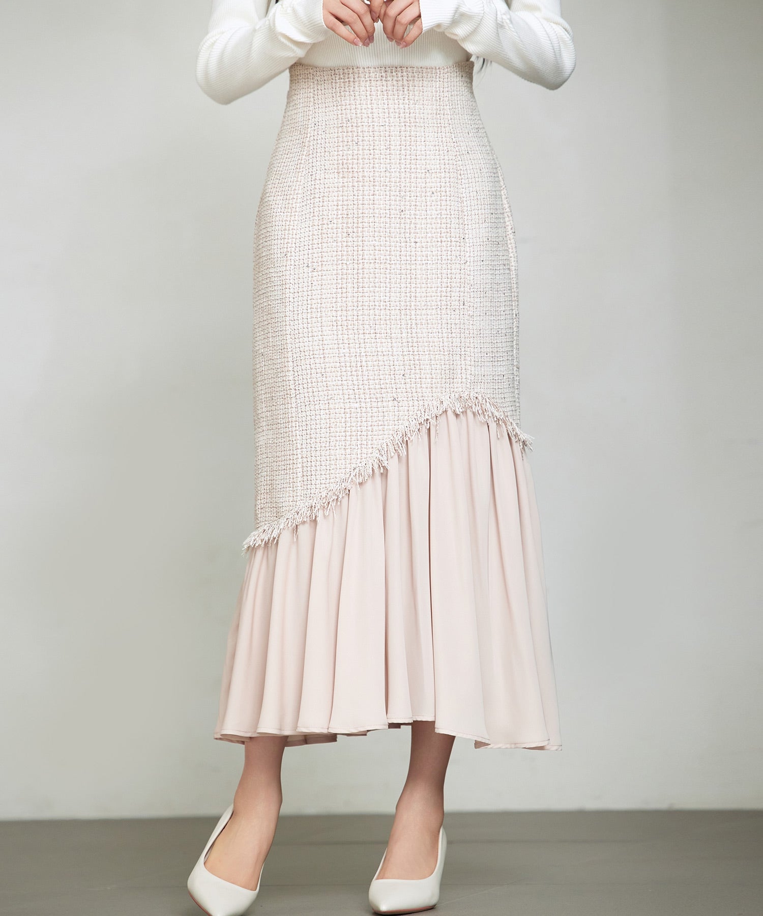 セゾンドパピヨン SAISON DE PAPILLON ドッキングアシンメトリースカート (ライトブラウン) ライトブラウン