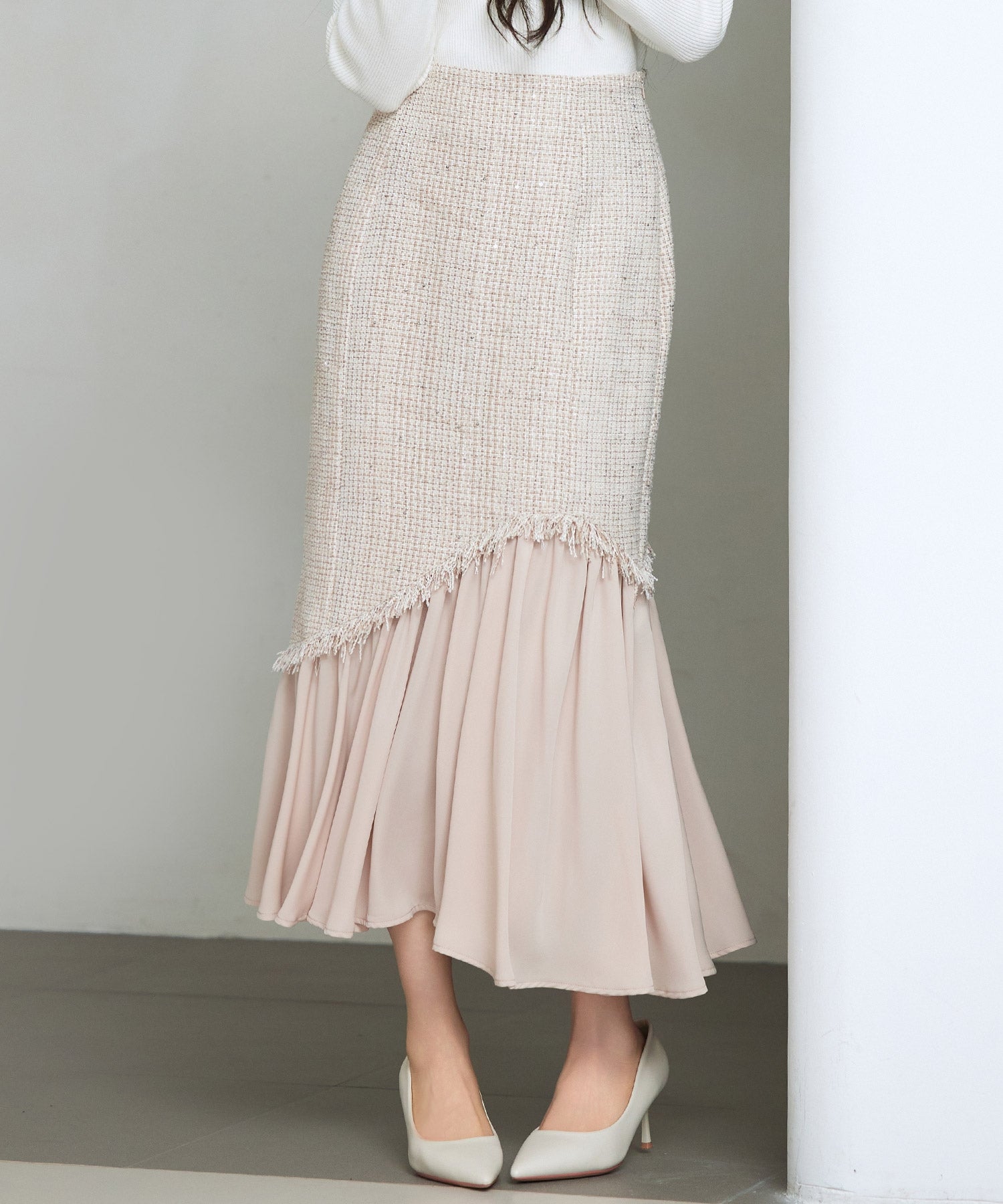 セゾンドパピヨン SAISON DE PAPILLON ドッキングアシンメトリースカート (ライトブラウン) ライトブラウン