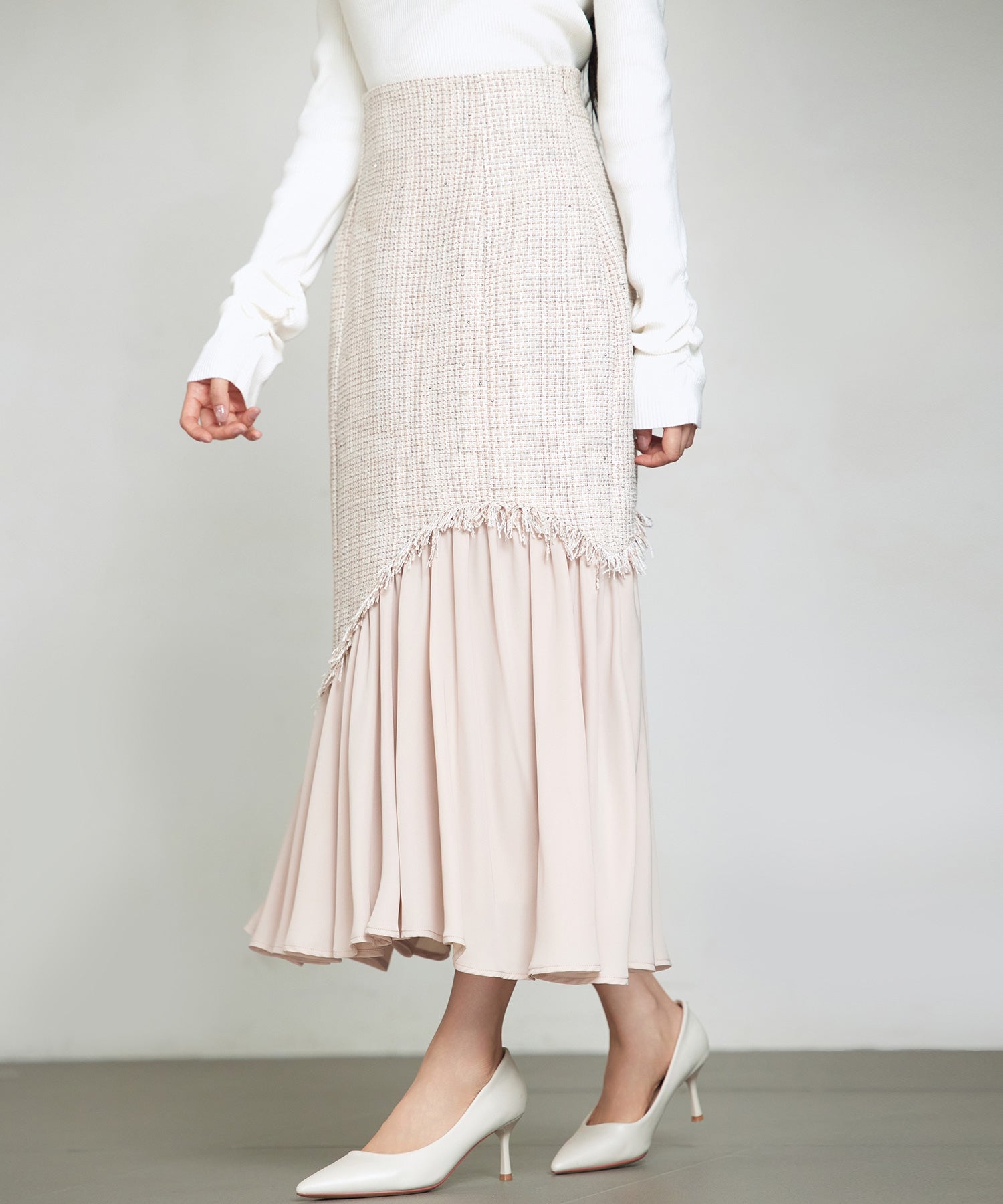 セゾンドパピヨン SAISON DE PAPILLON ドッキングアシンメトリースカート (ライトブラウン) ライトブラウン