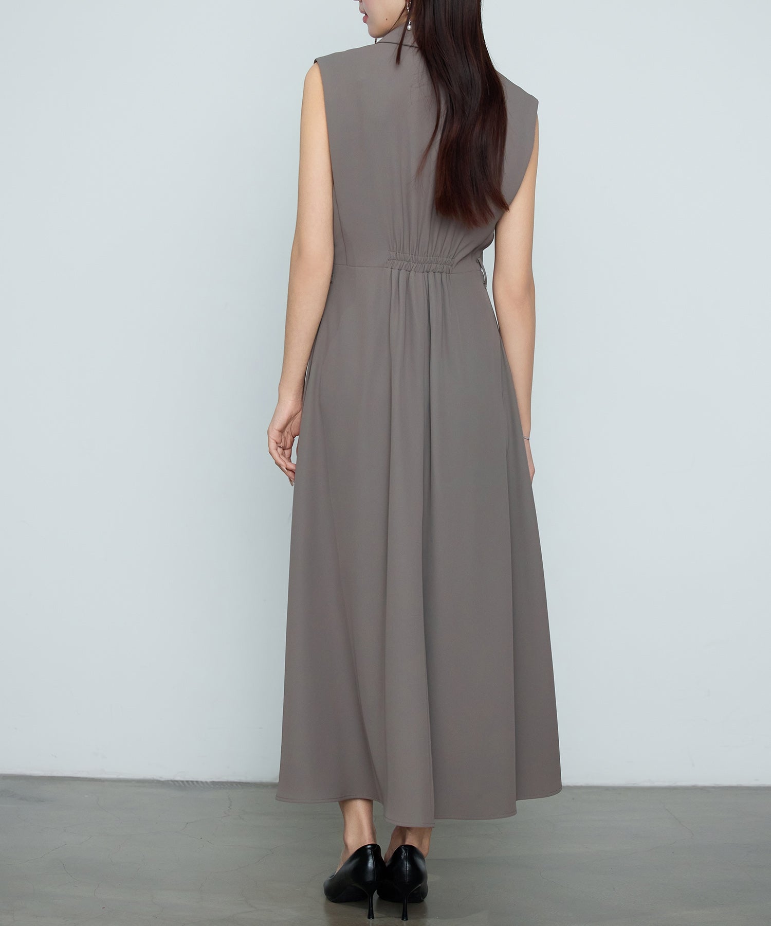 セゾンドパピヨン SAISON DE PAPILLON テーラードカラーベルト付きフレアワンピース (ブラウン) ブラウン