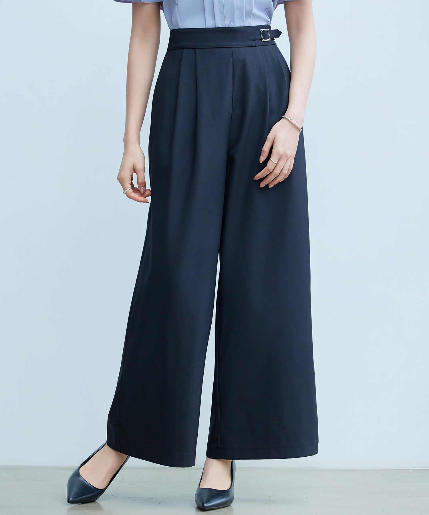 セゾンドパピヨン SAISON DE PAPILLON 2wayベルトデザインワイドパンツ (ブラック) ブラック