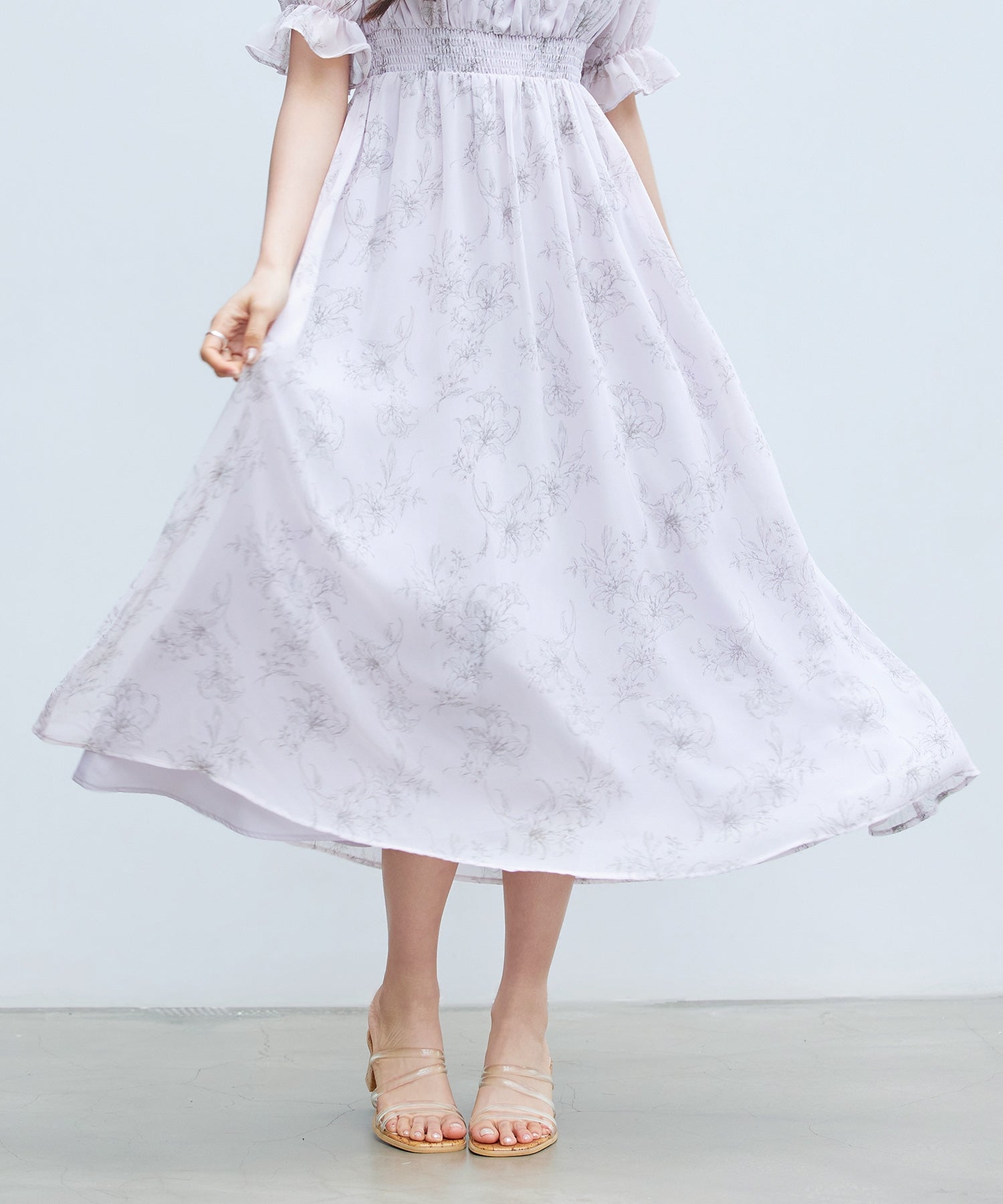 セゾンドパピヨン SAISON DE PAPILLON オフショルダー花柄シフォンワンピース (ラベンダー) ラベンダー
