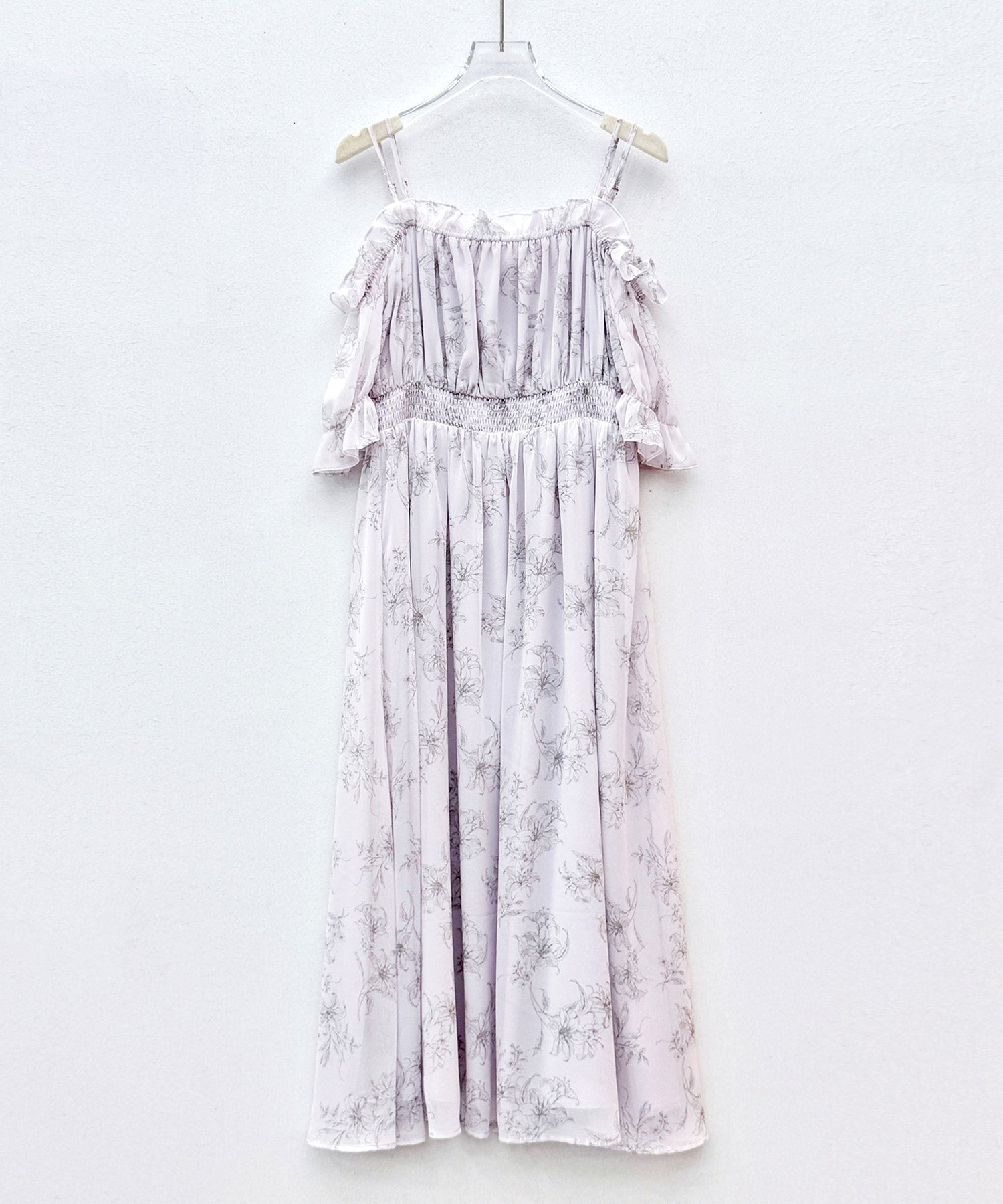 セゾンドパピヨン SAISON DE PAPILLON オフショルダー花柄シフォンワンピース (ラベンダー) ラベンダー