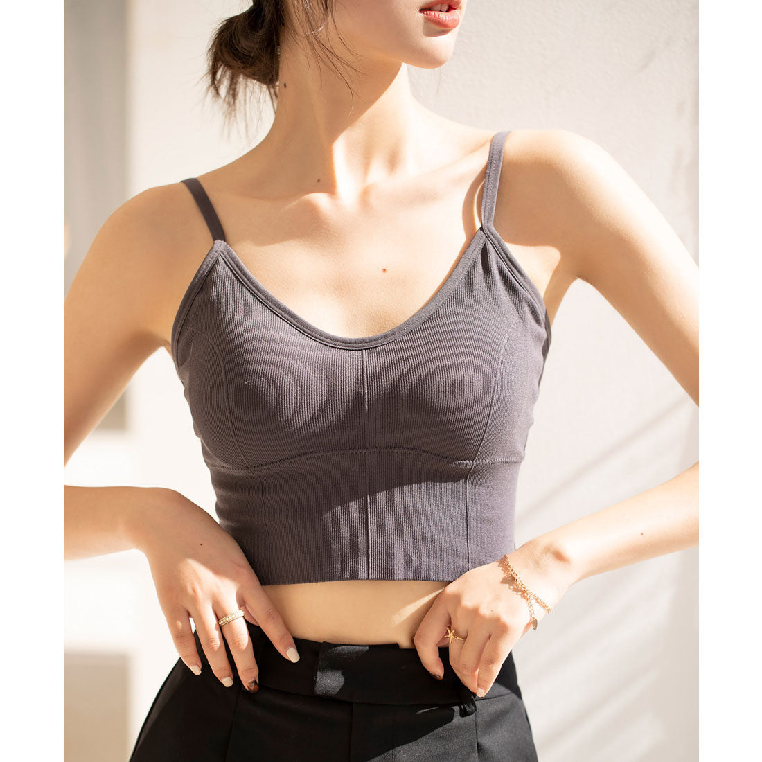 セゾンドパピヨン SAISON DE PAPILLON ミディ丈Uネックブラトップ (チャコール) チャコール