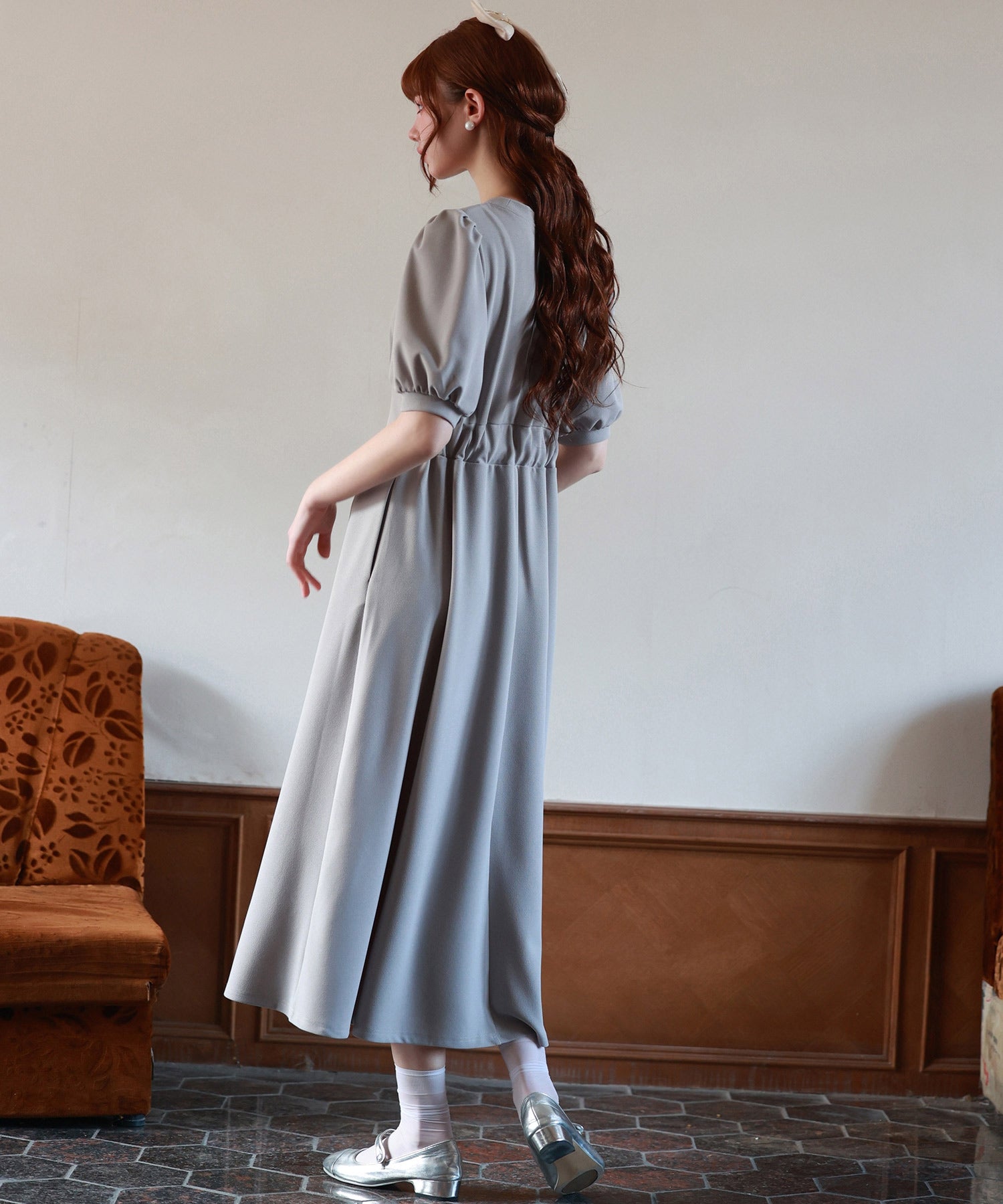 セゾンドパピヨン SAISON DE PAPILLON カットソーロングワンピース (グレー) グレー