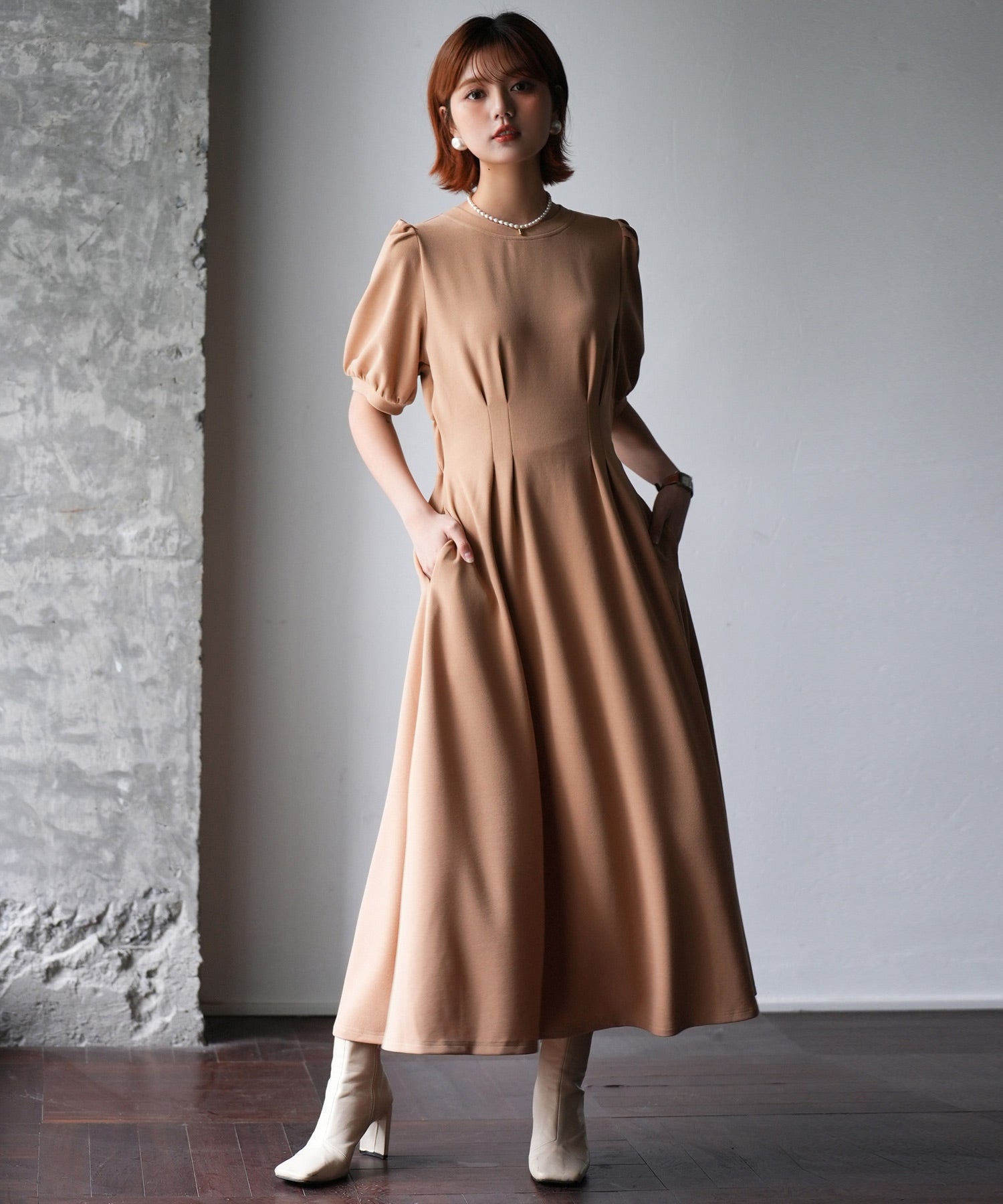 セゾンドパピヨン SAISON DE PAPILLON カットソーロングワンピース (ベージュ) ベージュ