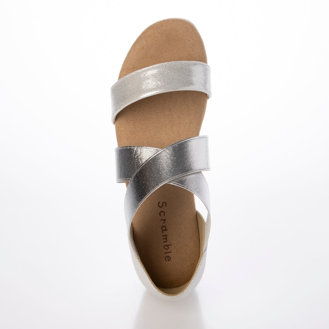 スクランブル Scramble クロスゴムローウェッジサンダル (シルバー) シルバー