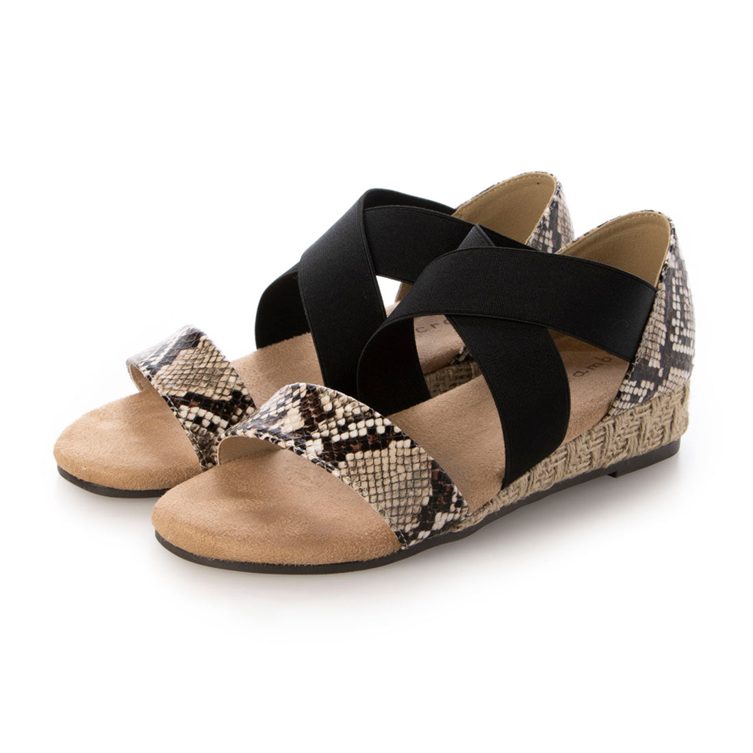 スクランブル Scramble クロスゴムローウェッジサンダル (ブラック/ヘビ) ブラック/ヘビ