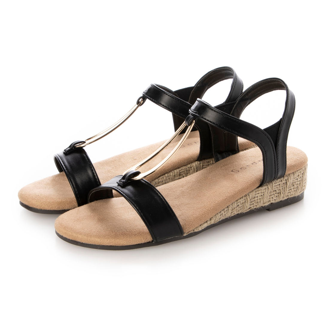 スクランブル Scramble オープンバックルTストラップフラットサンダル (ブラック) ブラック