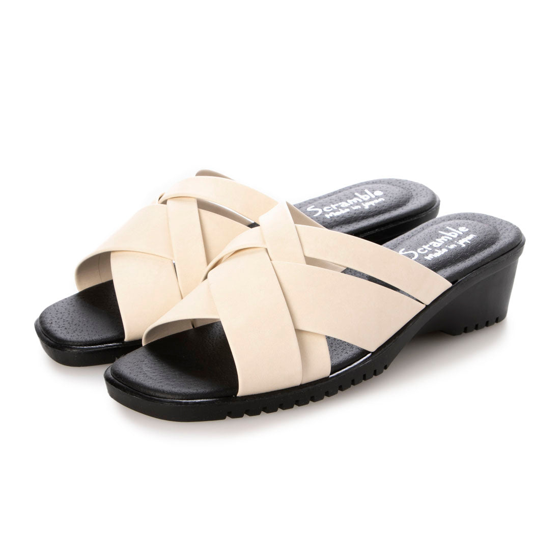 スクランブル Scramble 【日本製】編み込みデザインミュールサンダル (アイボリー) アイボリー