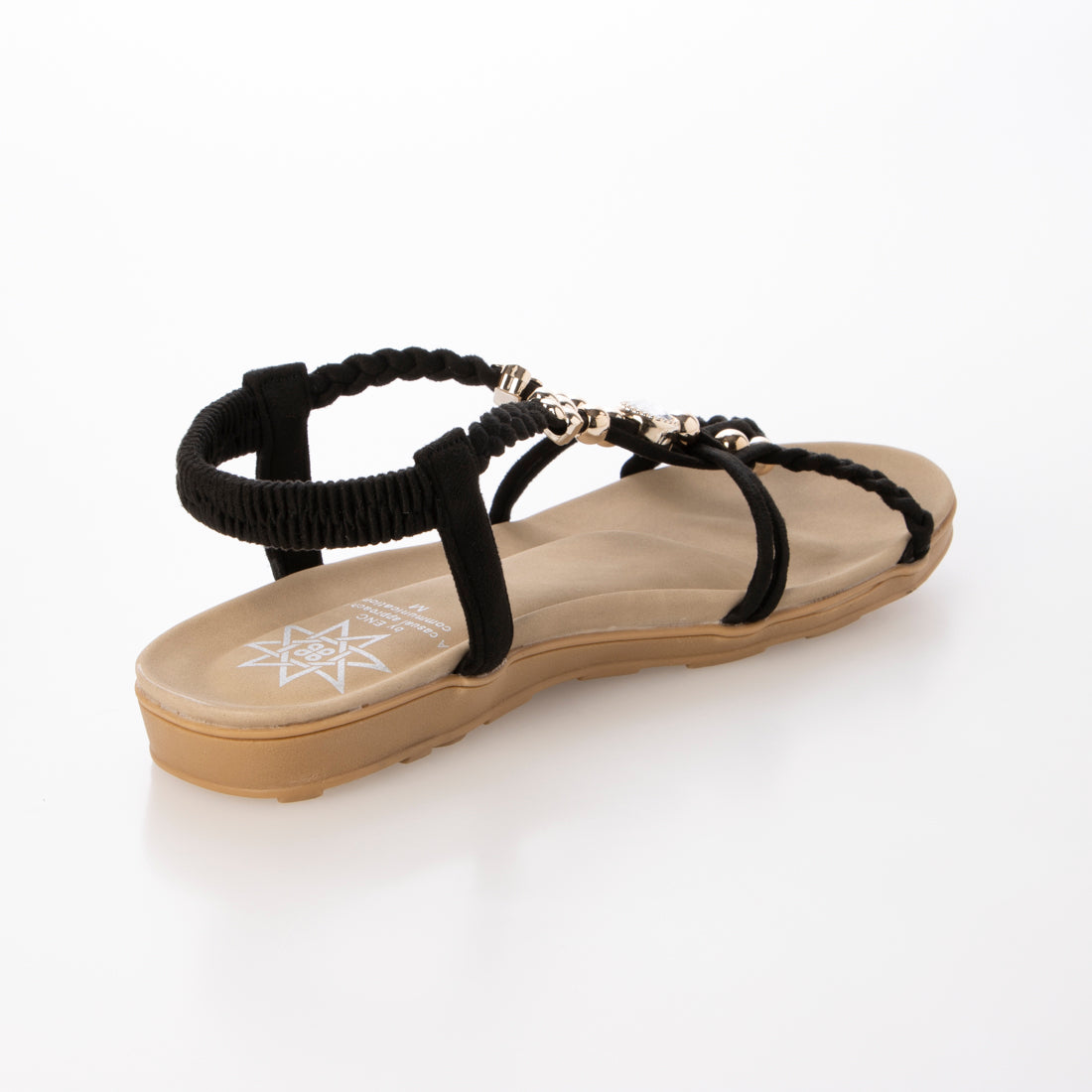 スクランブル Scramble 人気リゾートサンダル編み込みビジュー付きフラットサンダル ぺたんこ (ブラック) ブラック