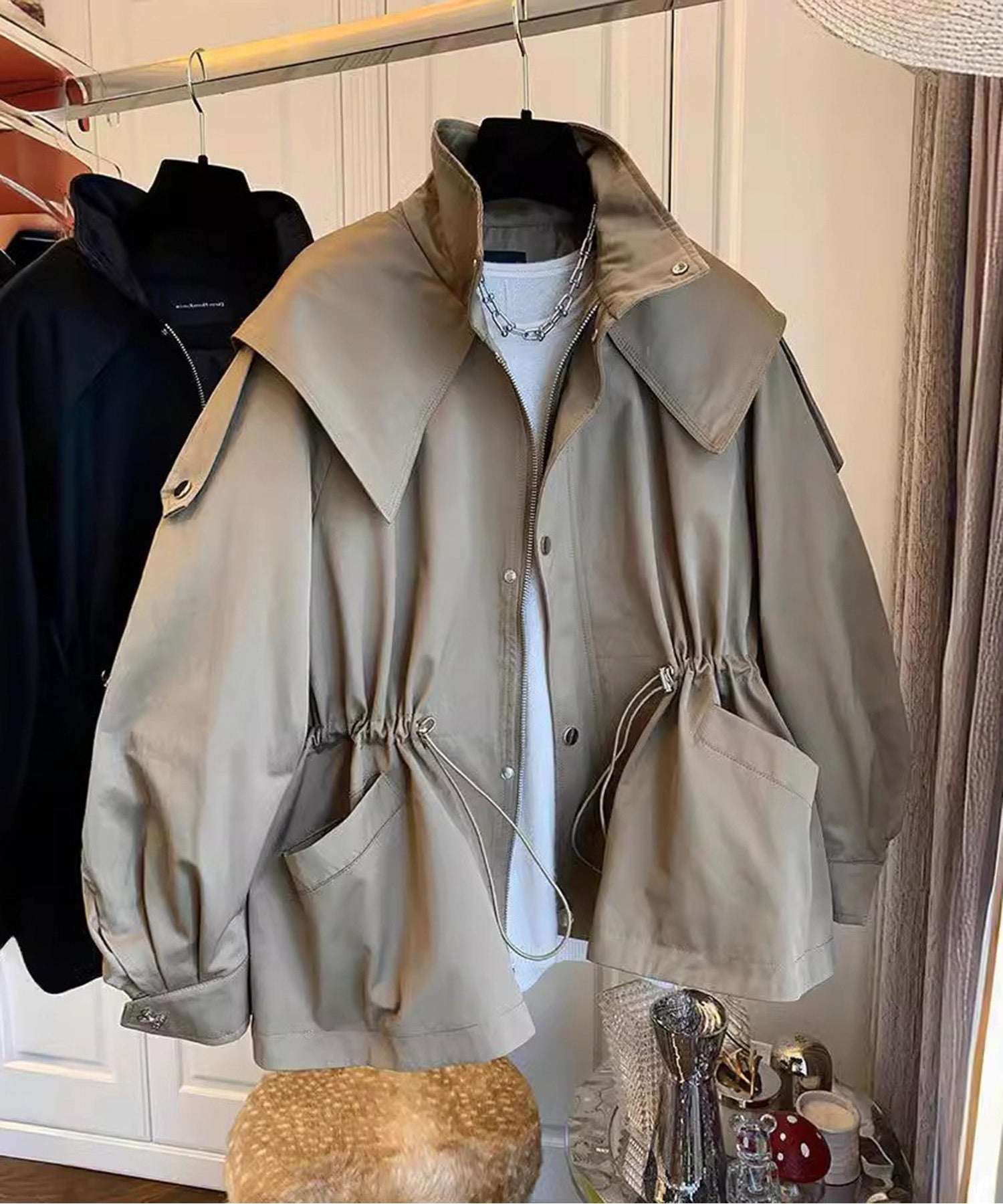 セットアップセブン SETUP7 クロップドギャザーフードジャケットKNF144 (ベージュ) ベージュ